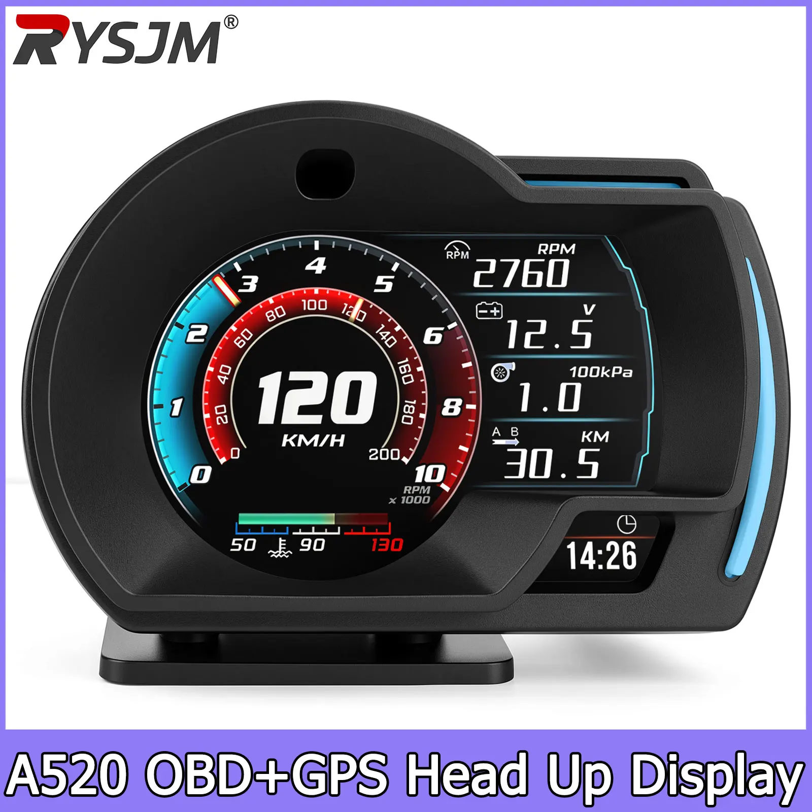 A520 OBD+GPS HUD 3.5inch Speed Alert Dual-Mode LCD Gesture Control Car Diagnostic Tool for Racing Cars Speedometer Water Temp