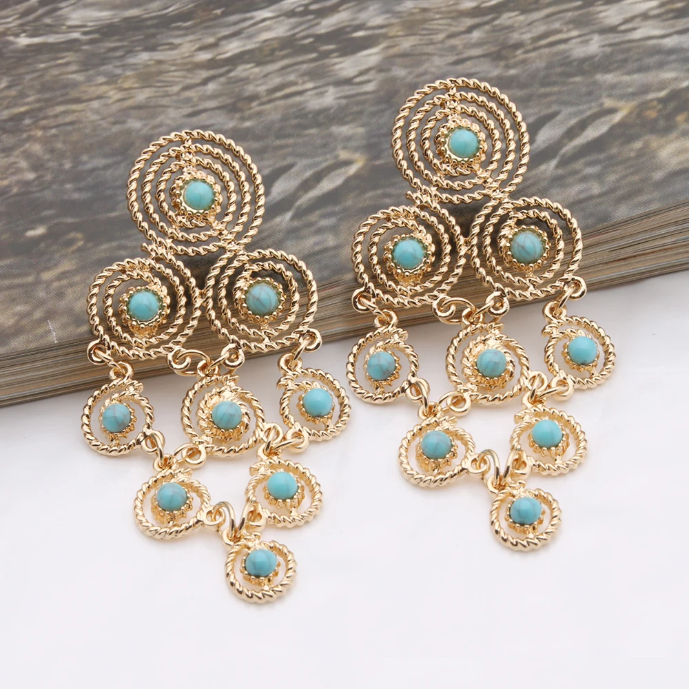 Laser Dazzle With Color Drop Fashion Earring Boho India Dangle Zinc alloy Vintage Large Brinco Ear Oorbellen Jewelry Factory