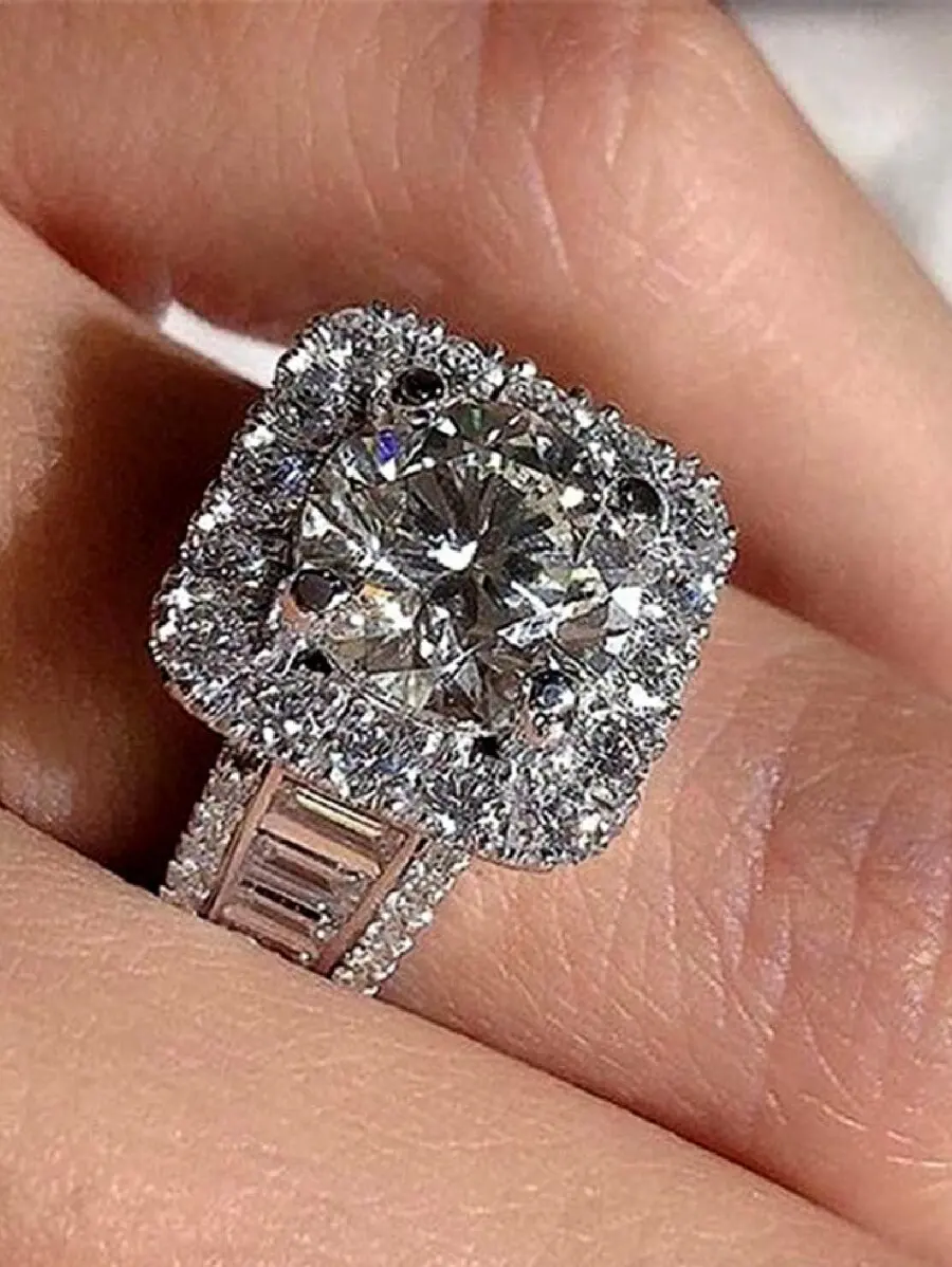 

Luxurious Womens Engagement Wedding Ring With Cubic Zirconia Pave Setting