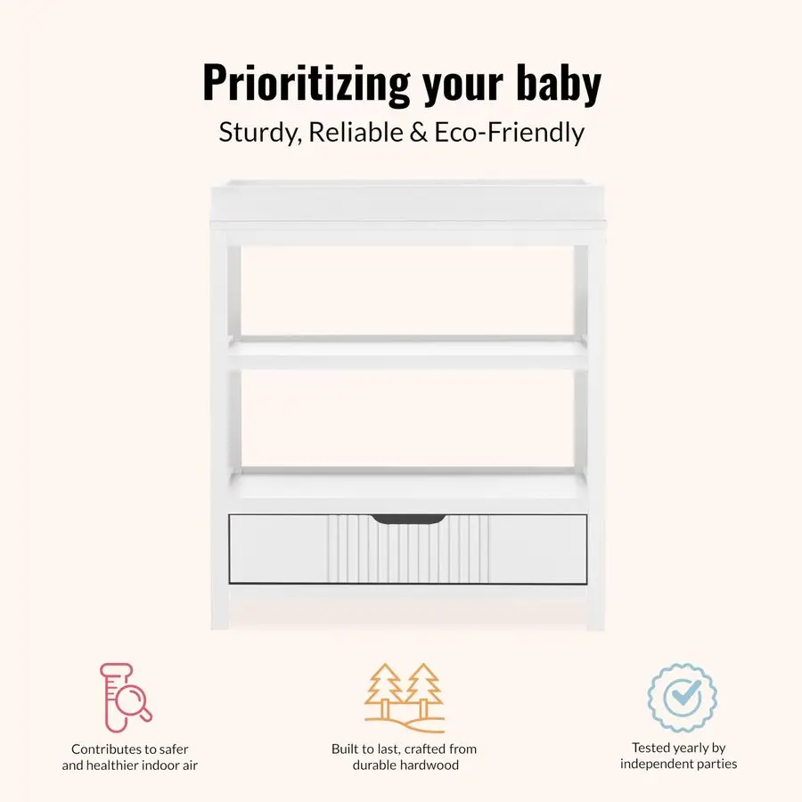 On Me Ivy Baby Changing Table Compact Modern Changing Station with Spacious Drawer amp 2 Open Shelves, New Zealand Pinewood, Eas