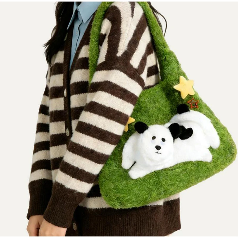 Niedliche Flauschige Bären- und Seeotter-Schultertasche, Weiche Plüsch-Handtasche für Damen, Süße Cartoon-Tier-Style-Deko für den täglichen Pendelverkehr und Reisen – Detail 6