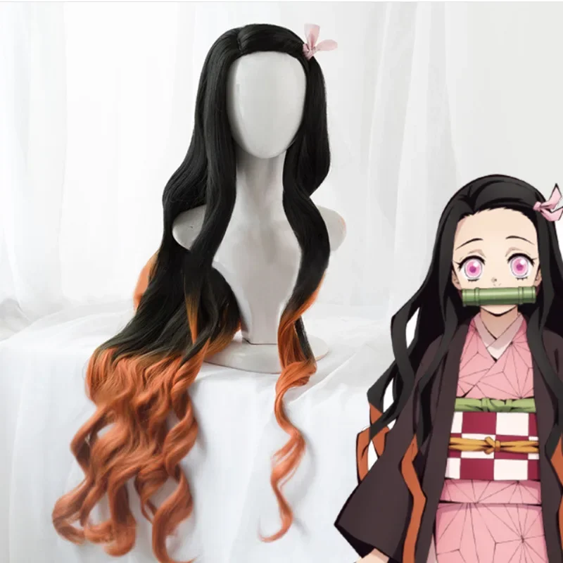 Anime Character Nezuko Cosplay Wig Kimono Kimetsu No Yaiba Kamado Nezuko Costume Wig Womens Girls Cosplay Props