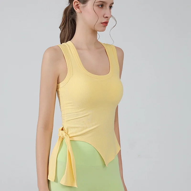 

Летняя женская йога, однотонная повязка с боковым разрезом, майка на открытом воздухе, спорт, бег, тренажерный зал, фитнес-жилет, дышащий жилет с нагрудником, топы