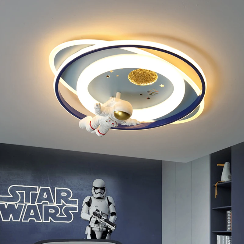 Modern Astronaut Led Ceiling Lights Kids Room Boys Girls Bedroom Study Baby Cartoon Chandelier Planet Moon Spaceman Ceiling Lamp