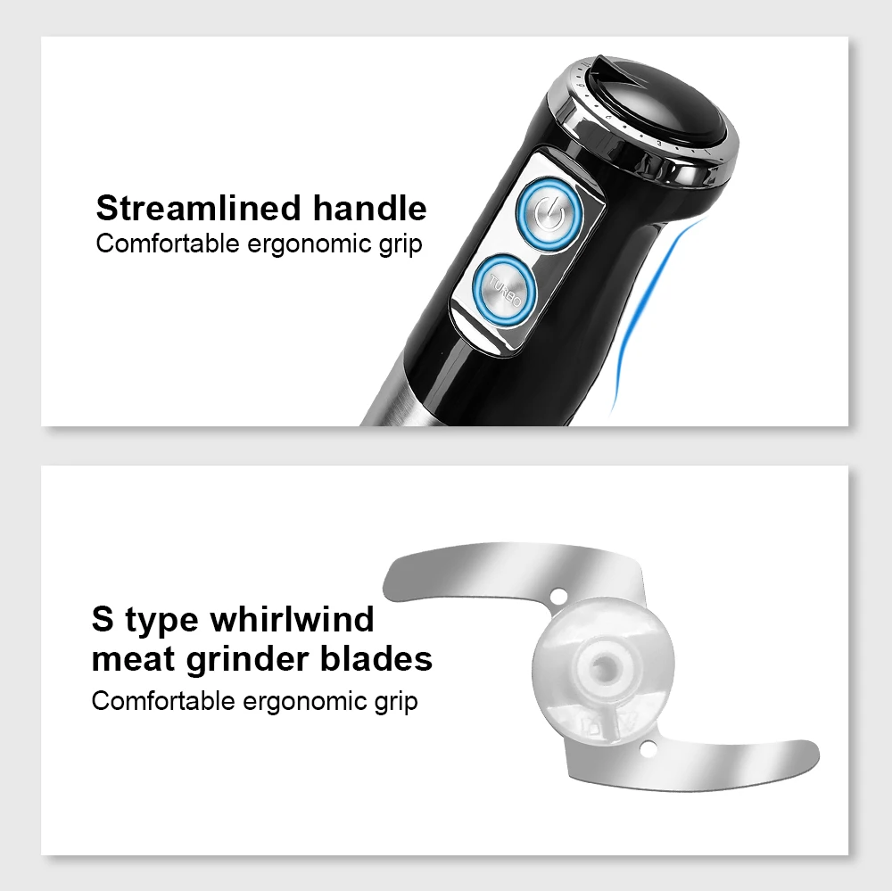 4-in-1 elektrischer Stab, handgewerblicher Mixer, Küchenmaschine, Schneebesen, Mixer, Entsafter, Fleischwolf – Detail 8