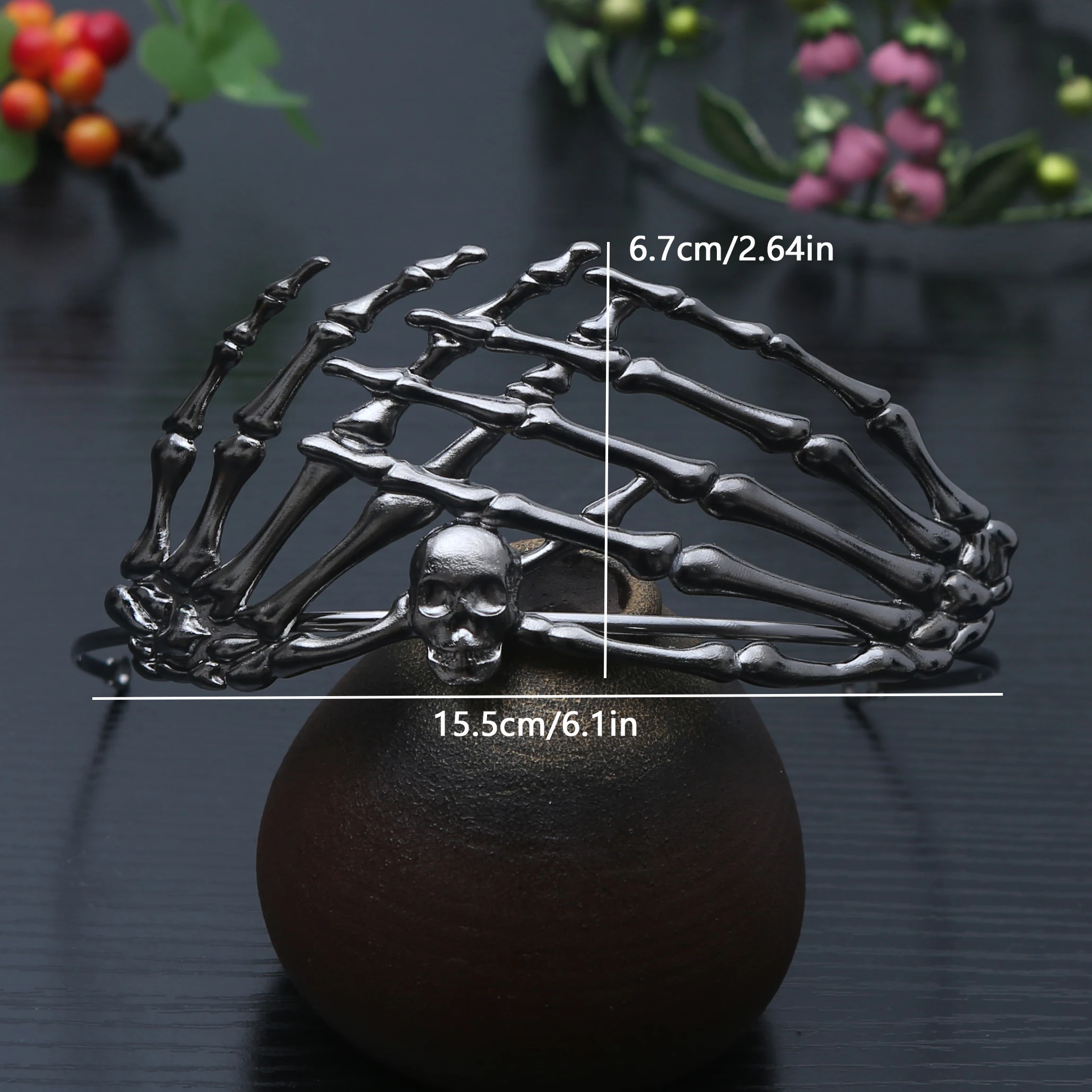 قطعة واحدة من غطاء الرأس على شكل جمجمة بتصميم شخصي لحفلات الهالوين، إكسسوارات ملابس للجنسين، تاج من سبيكة #2