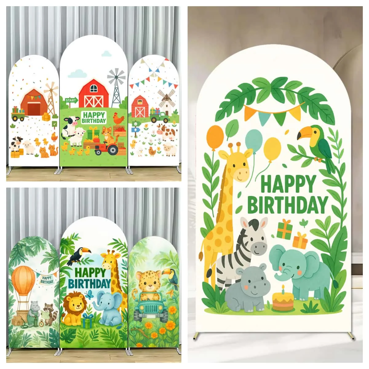 

Jungle Animals Arch Backdrops Cover Safari Green Leaves Dinosaur Wild One Birthday Party Decor Baby Shower Custom Background