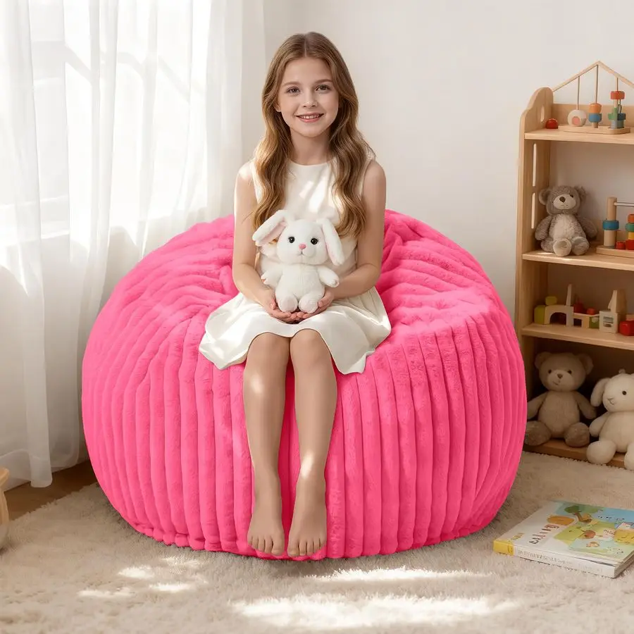 

2FT Bean Bag Chair, 2 Bean Bag Chairs with Memory Foam Filled, Small Comfy Beanbag Chair with Stripe Plush Cover for Living Roo