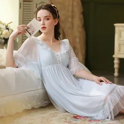 Sweet Mesh Night Dress Women Summer Lace Peignoir Princess Sleepwear Kawaii Nightie Fairy Romantic Vintage Victorian Nightgowns