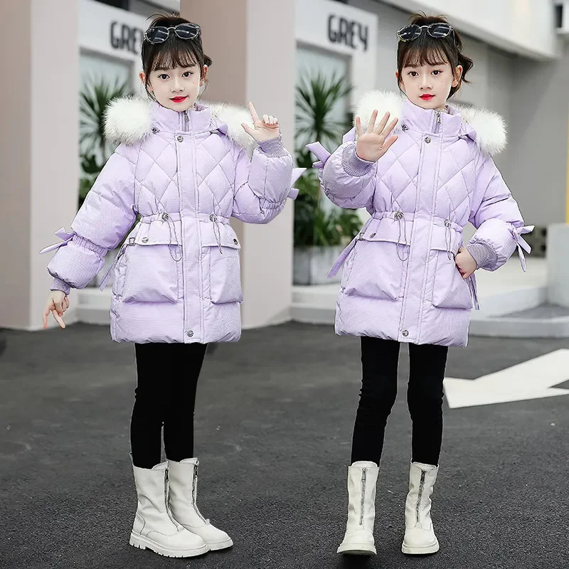 Winter Warm Girls Long Down Jacket Fashion Hooded Teen Parka Coat Kids Waterproof Outwear Children Clothing TZ980