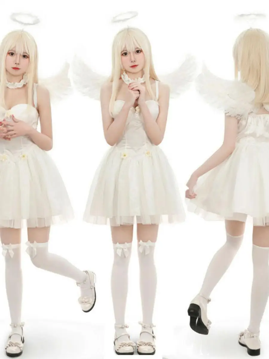 Halloween-kostuum voor volwassenen, zwarte en witte engel, duivel met vleugels, dansvoorstelling, kleding, polyester materiaal