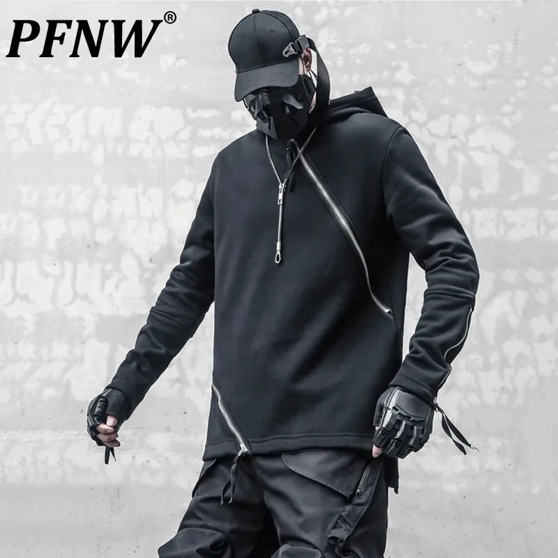 PFNW Menswear Niche Design Darkwear Thickened Hoodie Tops Irregular Zipper Splicing Loose Padded Men's Sweatshirts Tide 12Z6797