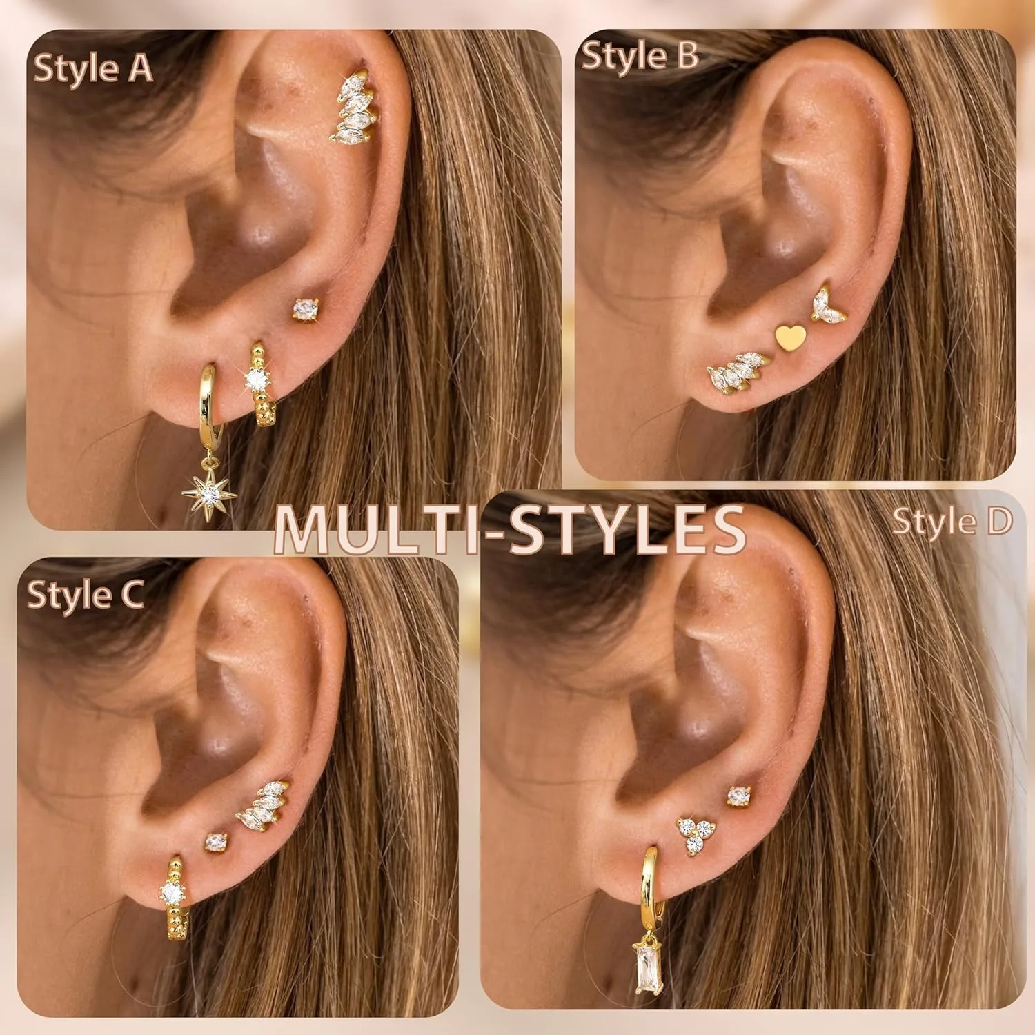 Bobisty 1 Pair Hypoallergenic Flat Back Studs Earrings for Women Hoop Earring Stacks Cartilage Earrings for Multiple Piercing