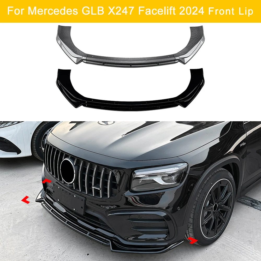 

Для Mercedes GLB X247 Facelift 2024+ AMG Style Передний бампер Lip Splitter Spoiler Подходит для GLB220 GLB35 AMG Глянцевый черный комплект кузова из АБС-пластика