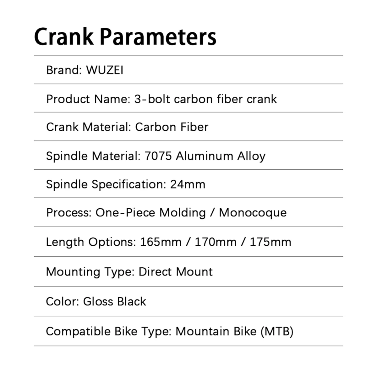 WUZEI MTB Carbonfaser-Kurbelgarnitur 165 170 175mm Mountainbike-Kurbelsatz 24mm Ti AL-7075 Achse 3-Loch Fahrradkurbel für Shimano – Detail 25