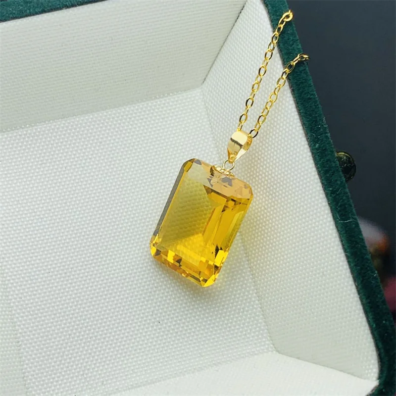 

Genuine 925 Sterling Silver Natural Citrine Gemstone 12x16mm Genuine Necklace Pendant for Women 18k Yellow Gold