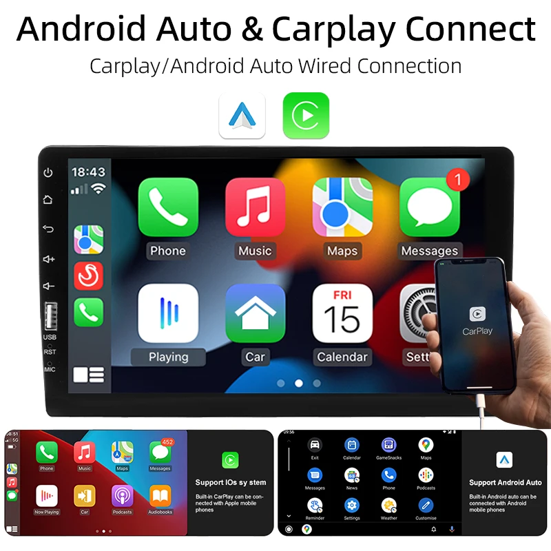 9‘’ Carplay Car Radio 1 Din Android Auto Multimedia Player HD Touch Screen FM  Bluetooth MirrorLink Universal Autoradio