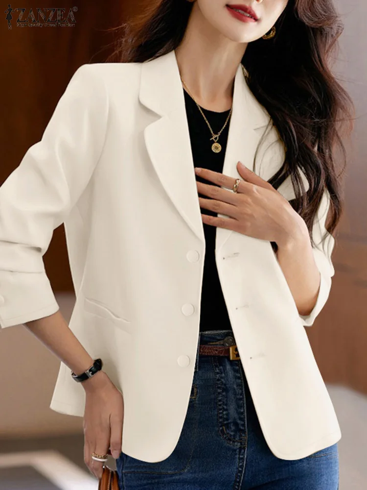 

ZANZEA Office Women Blazer Suits Spring Elegant Long Sleeve Lapel Neck Blazer Solid Thin Outwears Casual Button Down Coats 2025