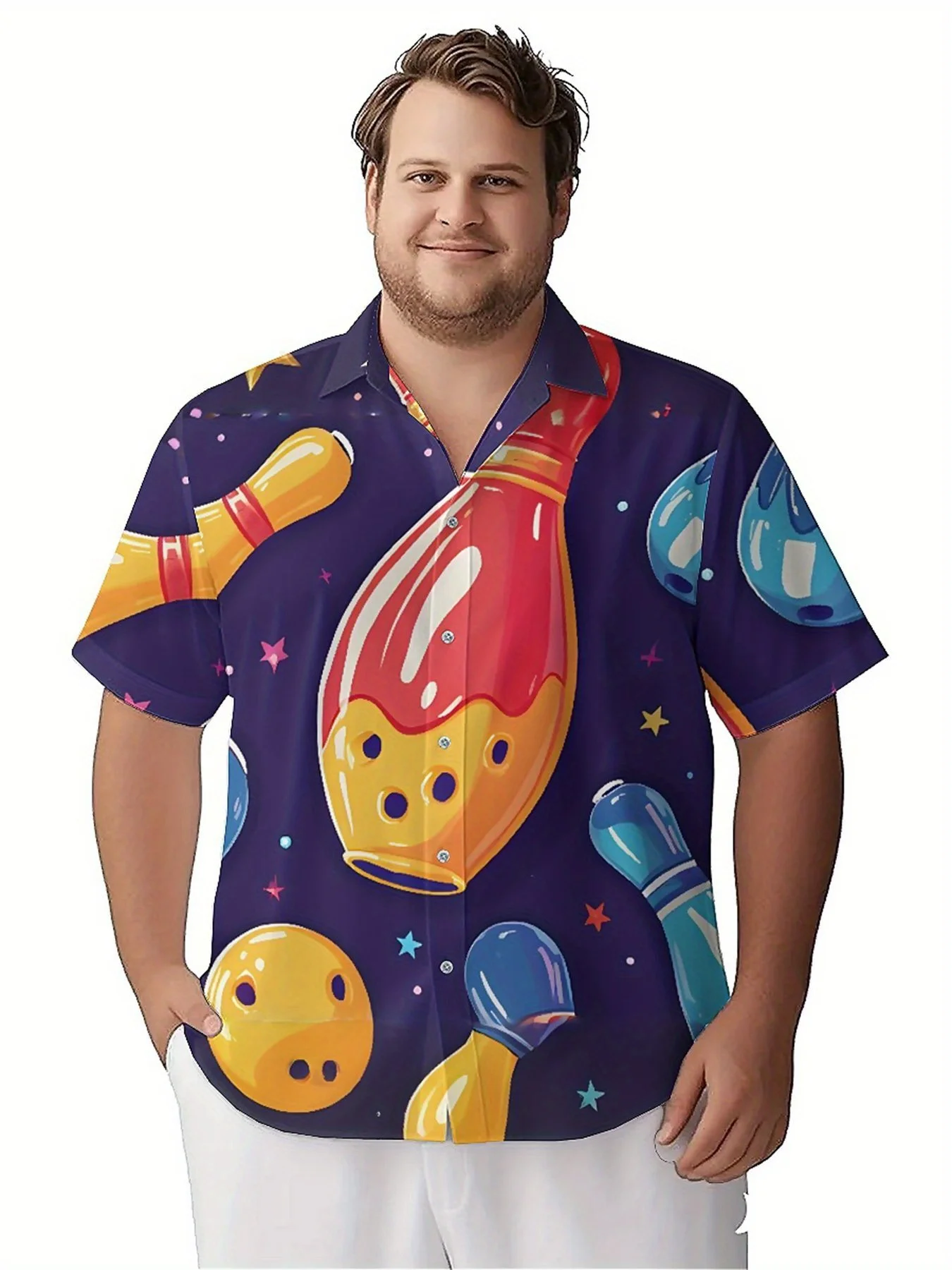 Men's Plus Size Hawaiian Shirts Space Theme Bowling pattern,Premium Comfort Youth Clothes,Streetwear Y2K Tops