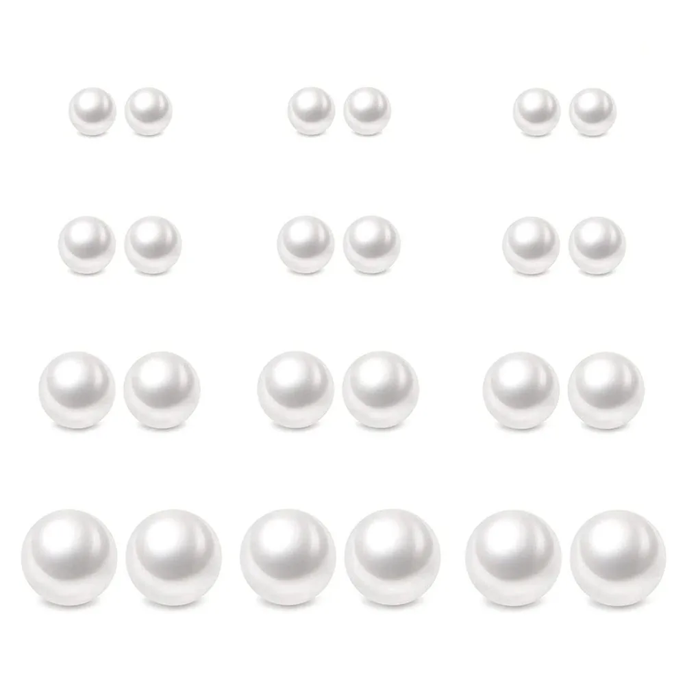 1-12 Pairs Hypoallergenic Surgical Stainless Steel Round Ball Pearl Beads Stud Earrings Set for Women Teen Girls 6/8/10/12mm