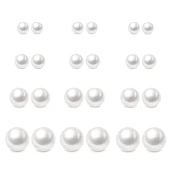 1-12 Pairs Hypoallergenic Surgical Stainless Steel Round Ball Pearl Beads Stud Earrings Set for Women Teen Girls 6/8/10/12mm