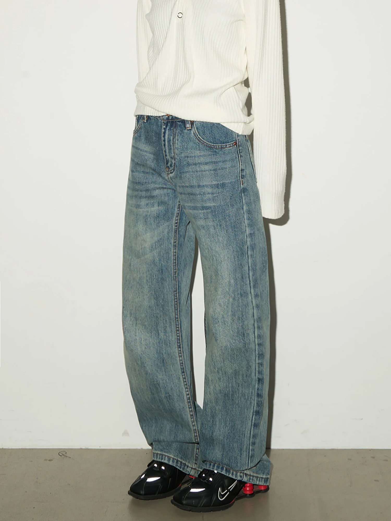 

Винтажные прямые джинсы MICHINNYON с эффектом потертости, свободные женские джинсовые брюки из хлопка для повседневной носки