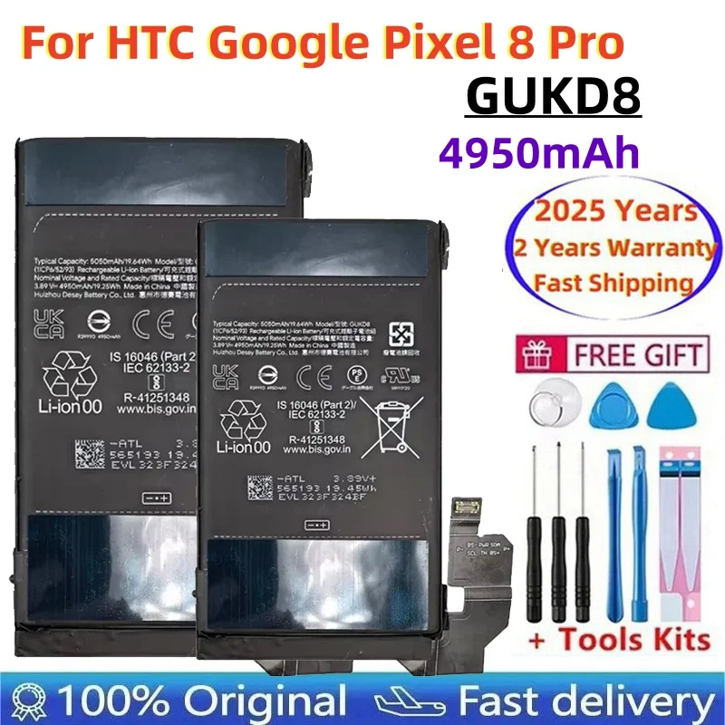 

100% Origina GUKD8 4950mAh For HTC Pixel8 Pro Mobile Phone Replacement Battery For Google Pixel 8 Pro Batteries Fast Shipping