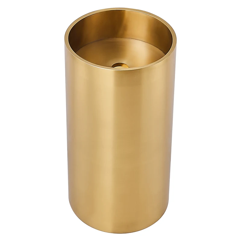 Stainless steel circular wash basin hotel KTV light luxury ins gold column basin floor standing