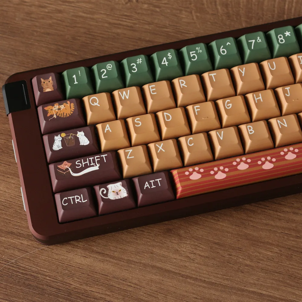 Cat Tea Restaurant Keycap KCA Profile Original Design DYE Sub PBT 142 Keys For Cherry MX Switches RK64 RK87 Mechanical Keyboard