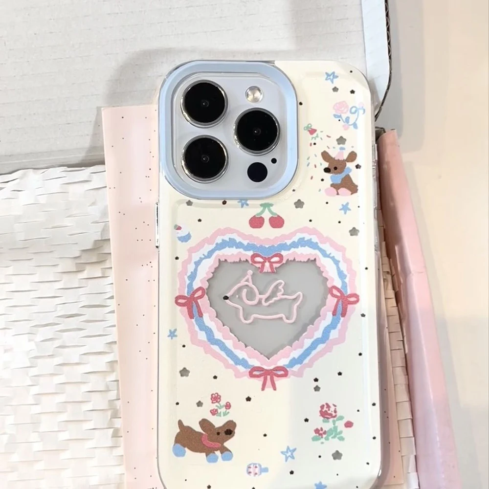 Trend Cute Heart Pattern Puppy Cartoon Luxury Phone Case for Oppo A60 A98 A96 A78 A97 A76 A36 A55 A16 A16s A92 4G 5G Clear Cover