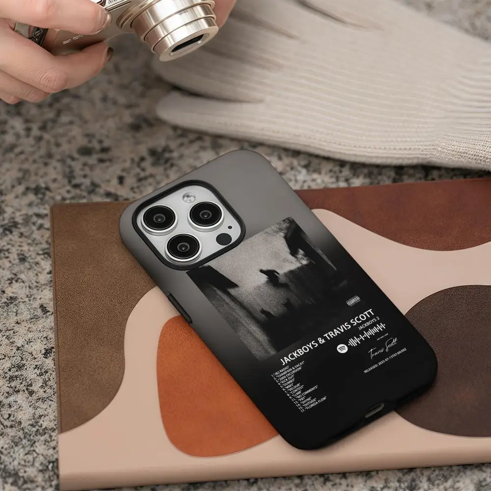 حافظة هاتف لهاتف آيفون 17 16 15 14 13 12 Pro Max Plus لامعة عالية الدقة بطبقة مزدوجة غلاف صلب سائل T-Travis S-Scotts Jackboys 2