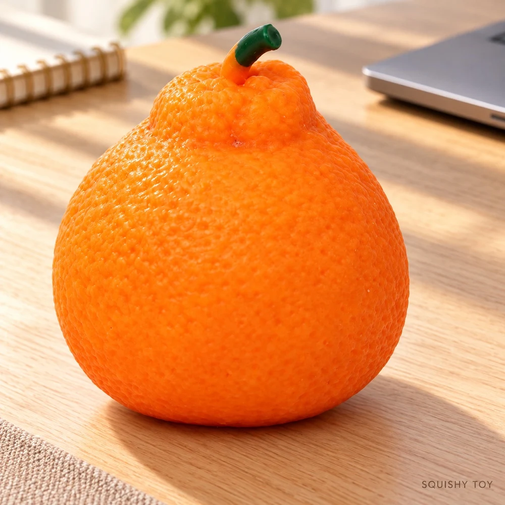 Orange Squishy Squeeze Toy Small Mandarin Fruit Shape with Textured Peel Soft PVC Desk Fidget Gift for Adults Teens Single Piece
