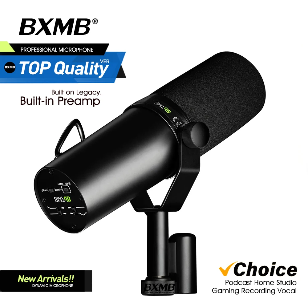 Professional SM7B Microphone Selectable Frequency SM7DB Built-in Preamp Dynamic Mic Response For Home Vocals Record Podcasting