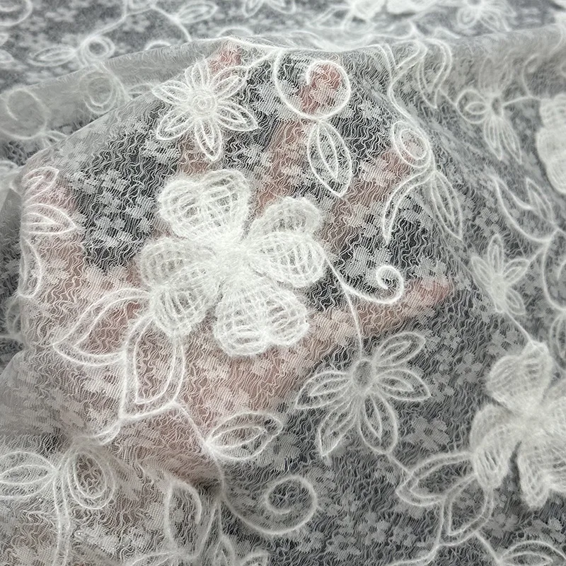 

New lace embroidered fabric with 3D floral mesh jacquard lace fabric, DIY wedding dress and women's clothing designer fabric