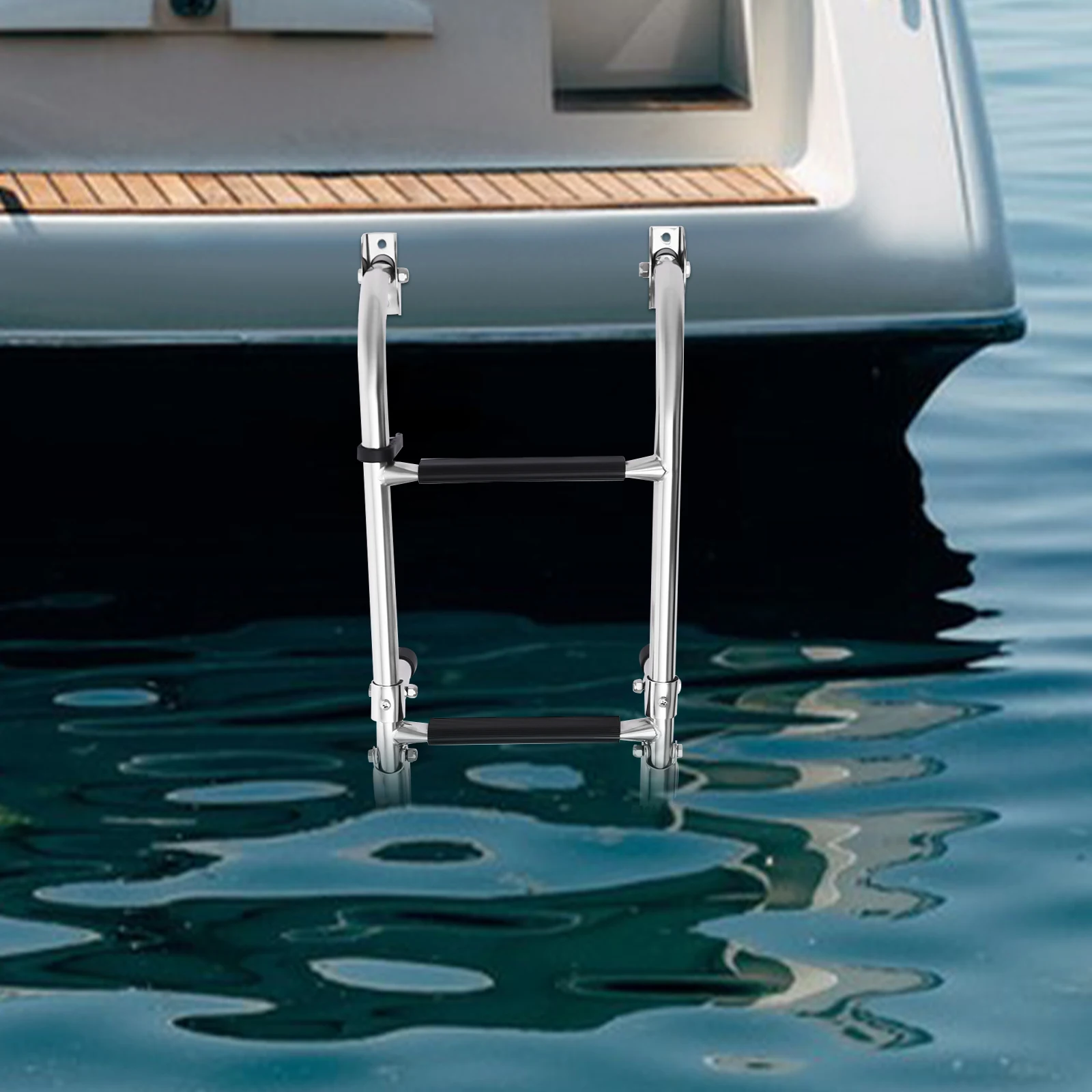 Folding Marine Boat Step Ladder with C-clamp, Portable, Space-saving, 2+2 PVC-covered Drop Ladder for Yacht