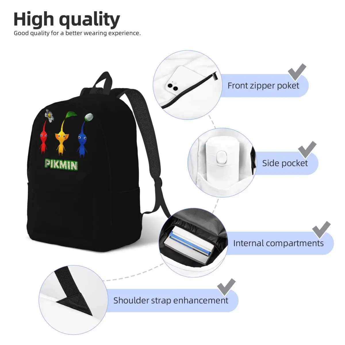 Mochila sencilla de Pikmin para hombre y mujer, morral de estilo Trio, ideal para estudiantes de secundaria y Universidad, para exteriores