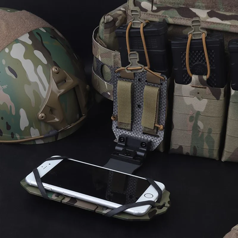 90° Rotating Foldable MOLLE Phone Holder Adjustable Elastic Mount for Large Smartphones Hunting Vest Plate Carrier Navigation