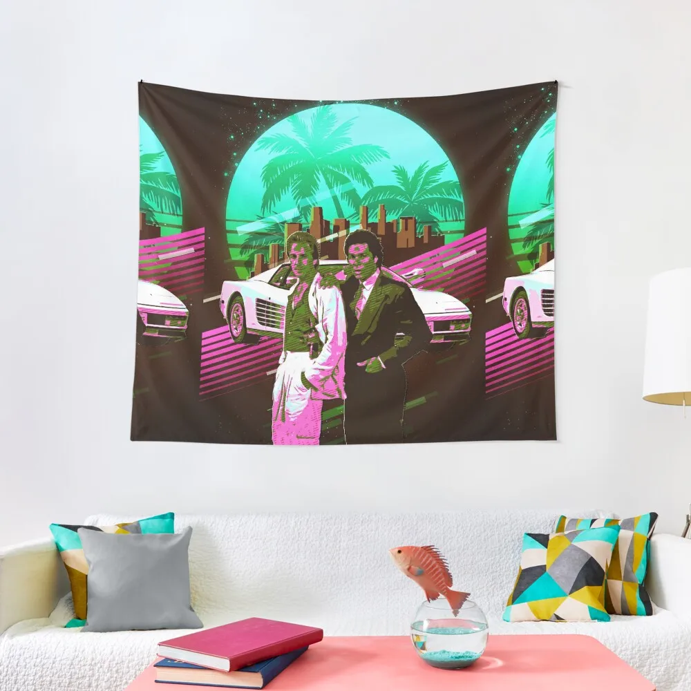 Iconic TV Art: Miami Vice Print Featuring Don Johnson and Philip Michael Thomas Tapestry Home Decorating Tapestry