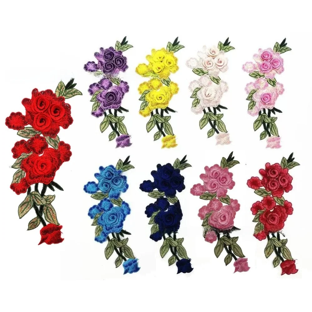 3D Embroidered Sewing On Patches Rose Flower Ethnic Style Neckline Collar Applique Multicolor Detachable
