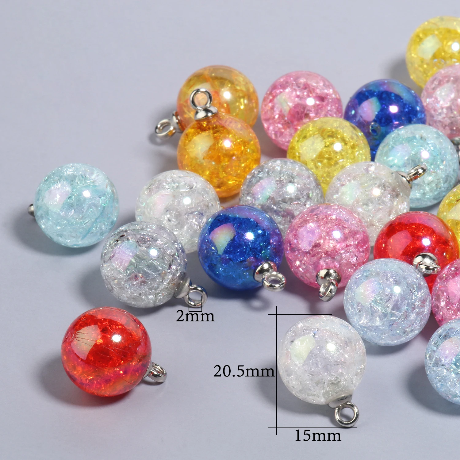 10PCS 20.5x15mm Glitter AB Acrylic Ball Charms Colorful Cracked Crystal Round Charms Pendants for Jewelry Making Diy Crafts