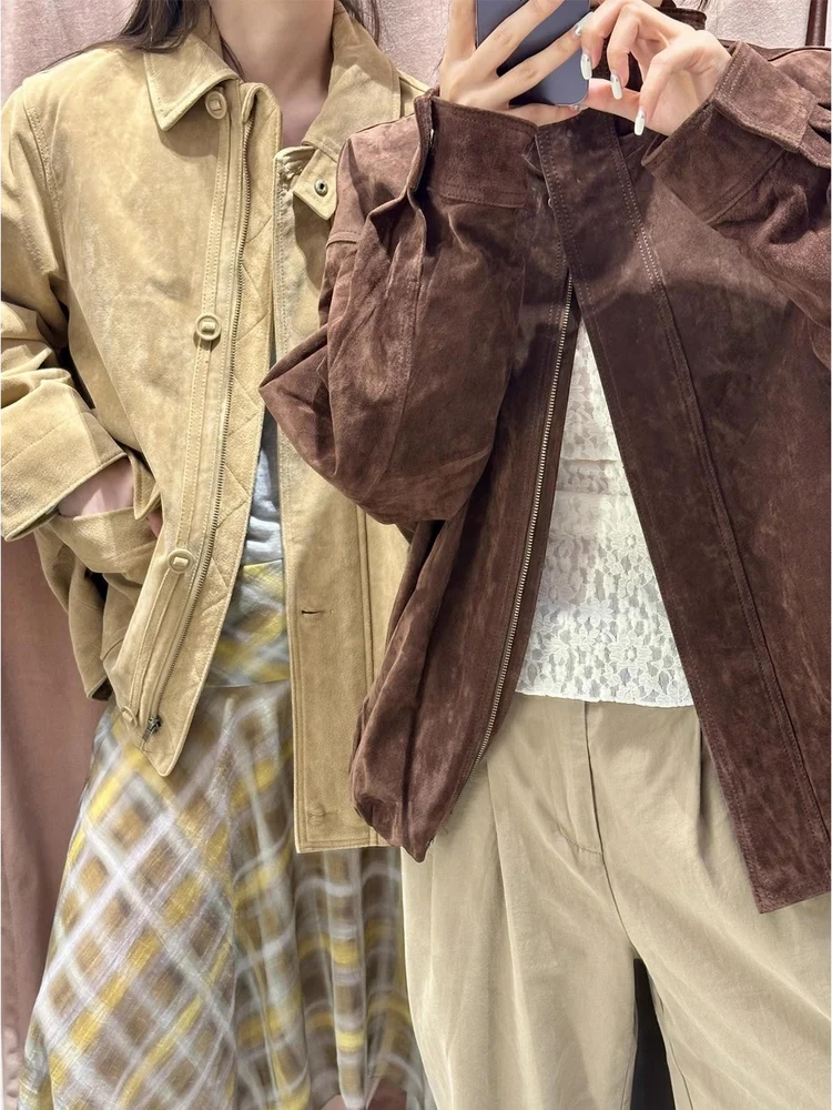فضفاضة تناسب فو الجلود Jaet المرأة خريف 2025 وصول جديد كسول Sle معطف مع كيتس المخملية الملمس السيدات ملابس خارجية