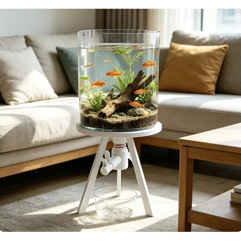 Triangular Stand Fish Tank Kit, DIY Water Cycling Aquarium, Easy Water Replacement with Plastic Bottles JJ4590