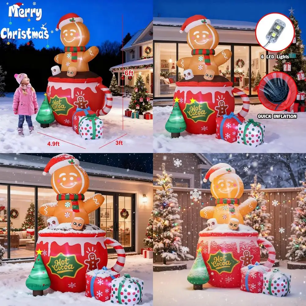 

Giant 6-Foot Gingerbread Man Inflatable, Adorable Outdoor Christmas Decor, Ideal for Lawn and Garden Parties