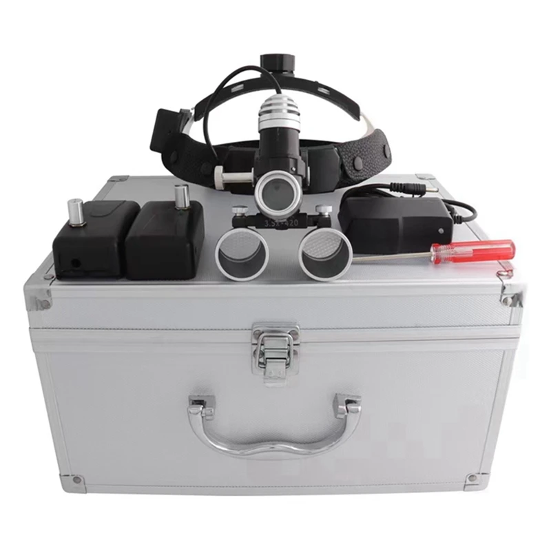 2.5X/3.5X Headband Dental Loupe Medical Binoculars High Brightness Headlight Spot Size Adjustable Surgical Light w Li-on Battery