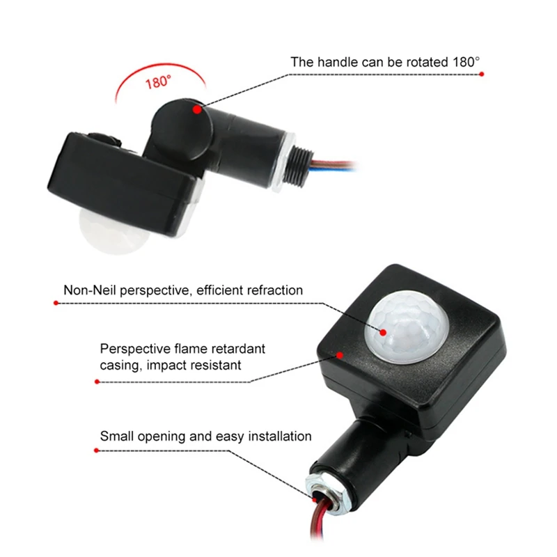 AC85-265V IP65 sensore di movimento interruttore PIR regolabile rilevatore di sensore di movimento esterno PIR a luce LED ultrasottile