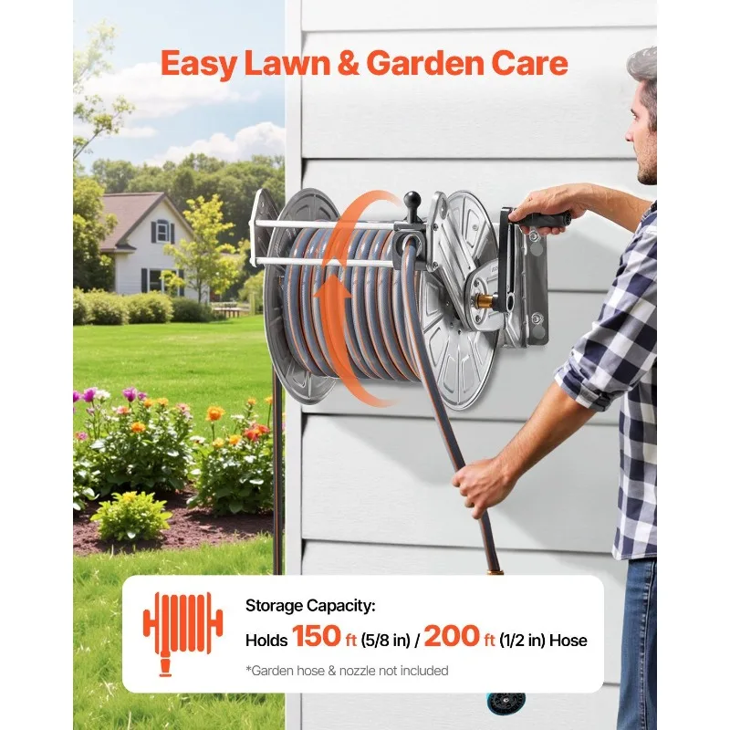 بكرة خرطوم الحديقة المثبتة على الحائط بطول 150 قدمًا 5/8 في دليل خرطوم تركيب نحاسي