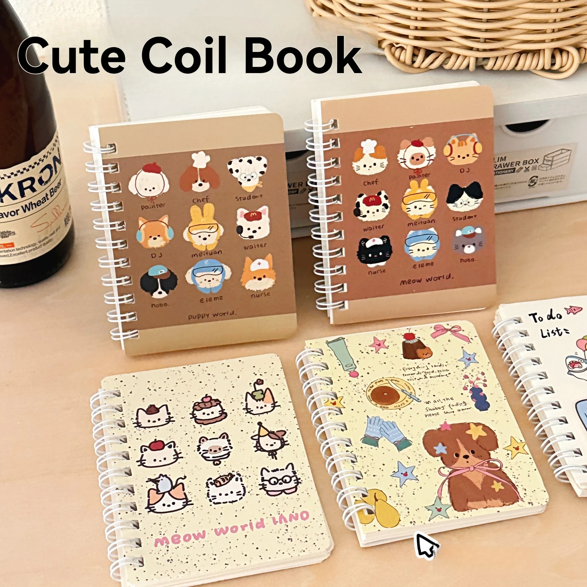 1/4 كتب لطيف الكرتون لطيف الحيوانات الأليفة لفائف دفتر المحمولة جيب دفتر A7 دفتر صغير طالب الإبداعية دفتر #5