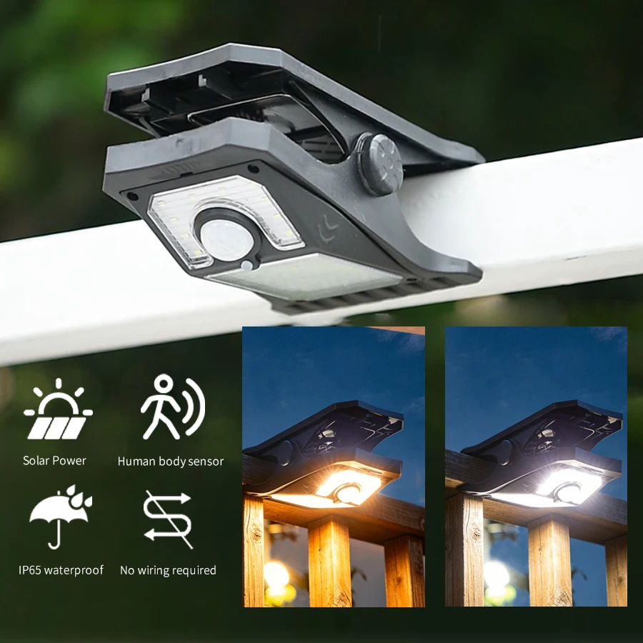 Rechargeable LED Solar Street Lights Outdoor Waterproof Clip-on Motion Sensor Light Fence Deck Wall Garage Patio Security Lamp