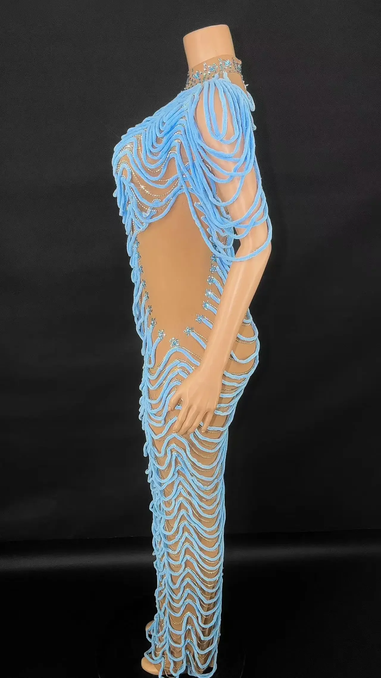 مثير الوردي شبكة حزب اللباس الجوف خارج أكمام الحفلة الراقصة مهرجان عشاء ملابس النوم للنساء عالية الشق أزياء مسرحية