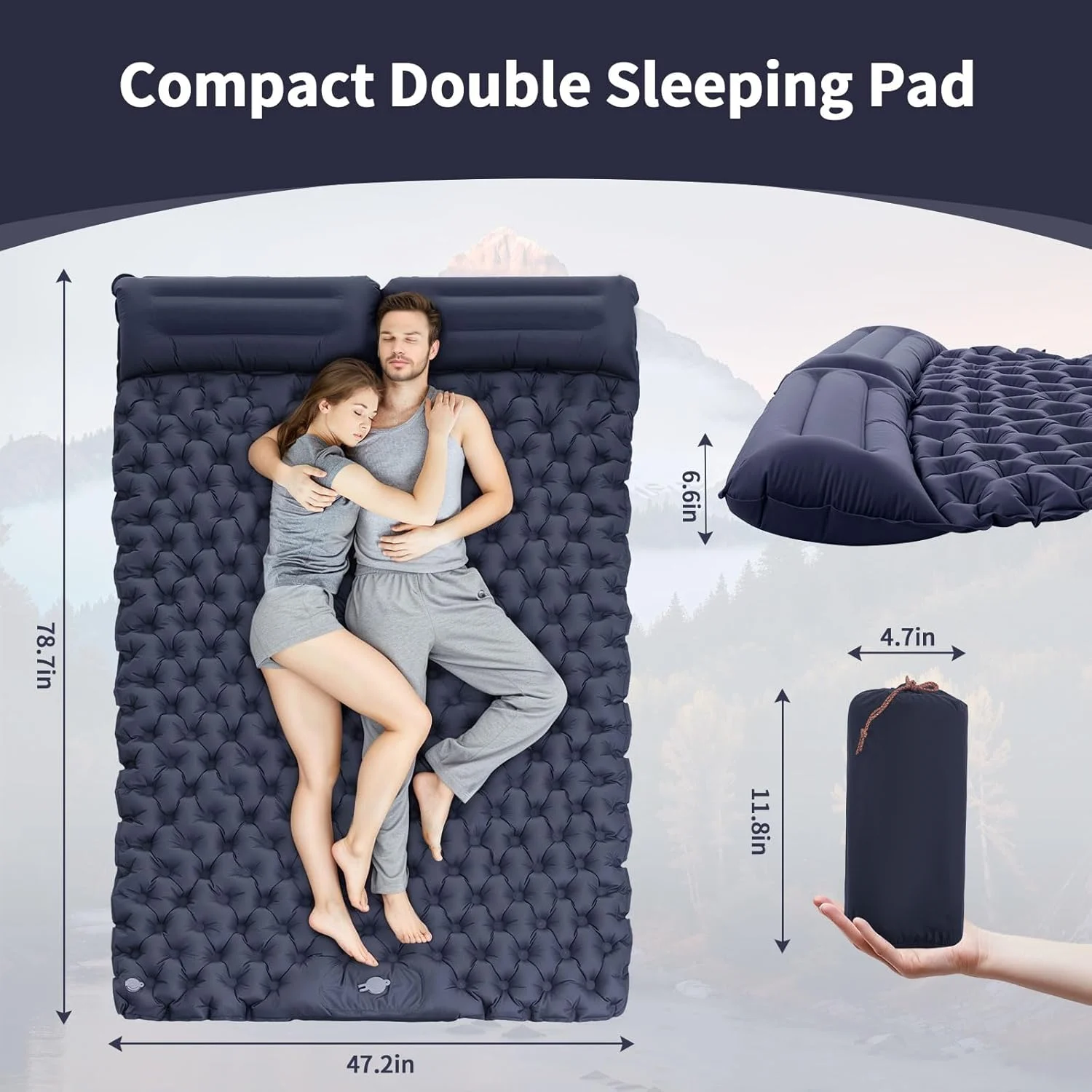 Double Inflatable Mattress with Built-in Pillow Pump Outdoor Sleeping Pad Camping Air Mat for Travel Backpacking Hiking